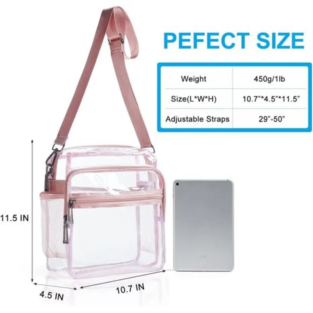 Clear Bag for Stadium Events 12x6x12 Clear Purse with 3-Zipper Pockets - Picture 3 of 7